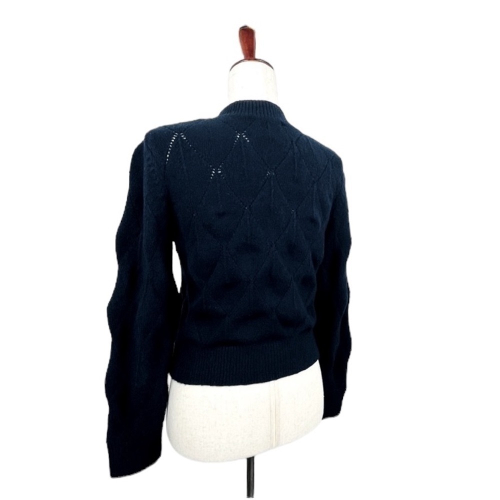 Elodie Bruno Pointelle Pullover Sweater. Diamond Pattern. Dark Blue. Small #642 - Picture 3 of 6